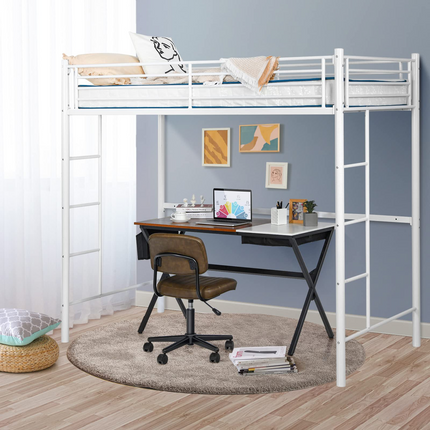Heavy Duty Loft Bed Frame with 2 Ladders | Metal Loft Bed Twin Size