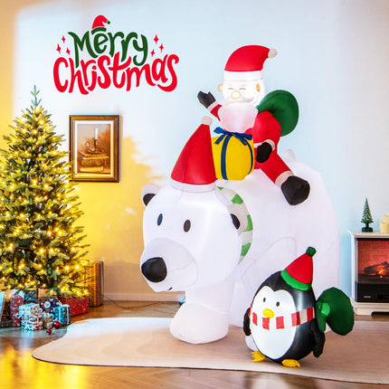 Dreamade 7FT Christmas Inflatables, LED Lighted Xmas Inflatable Polar Bear with Shaking Head, Santa & Penguin