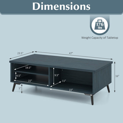 Dreamade 2-Tier Mid Century Modern Coffee Table with Storage Shelves Compartments