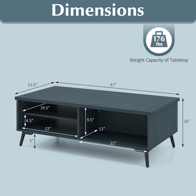 Dreamade 2-Tier Mid Century Modern Coffee Table with Storage Shelves Compartments