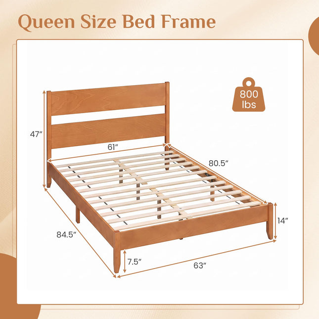 Dreamade Queen/Full/Twin Size Wooden Bed Frame with Slatted Headboard