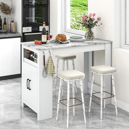 Dreamade Bar Table, 47” Counter Height Dining Table with 7 Hanging Hooks, Compartment, Cabinet & Adjustable Shelf