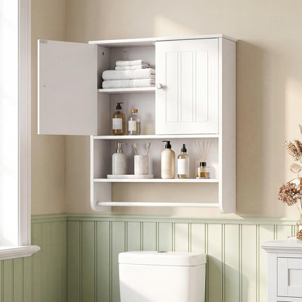 Dreamade Bathroom Wall Cabinet with Towel Bar & Adjustable Shelf