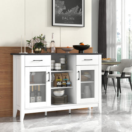 Dreamade Sideboard Buffet Cabinet with 2 Drawers, Kitchen Storage Cabinet w/2 Doors, Open Compartments