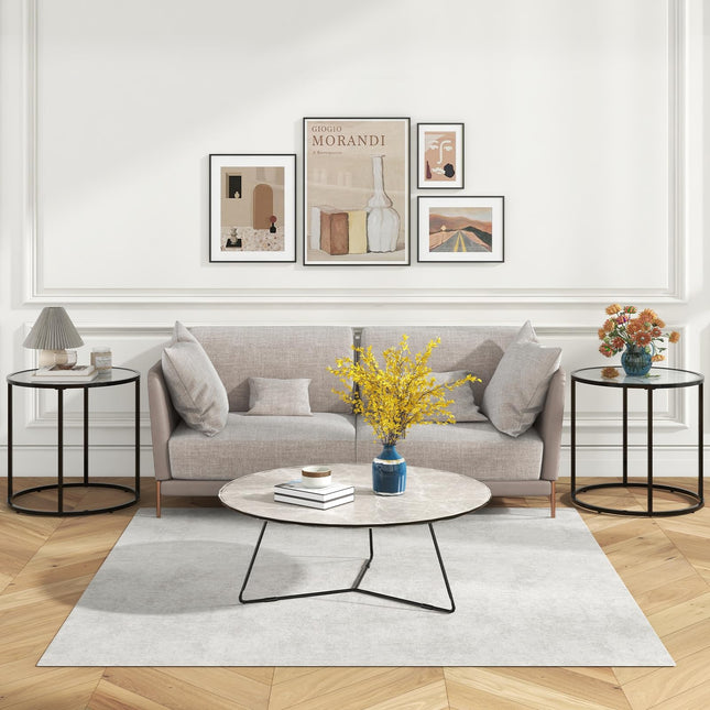 Dreamade Round Side Table, Tempered Glass End Table with Metal Frame