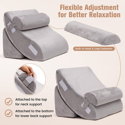 Dreamade 4PCS Orthopedic Bed Wedge Pillow Set, Post Surgery Memory Foam Pillows for Sleeping(Grey)