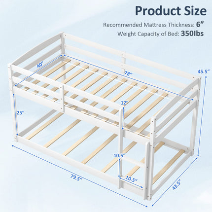 Dreamade Solid Wood Twin Over Twin Bunk Bed Frame