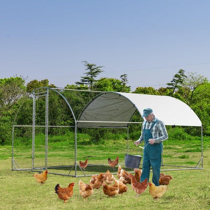Dreamade Metal Chicken Coop, Galvanized Walk-in Chicken Run with Waterproof PE Cover, Dome