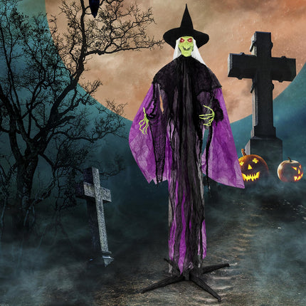 Dreamade 7.2 FT Halloween Animatronic Witch, Animated Standing Poseable Figure with Light up Eyes