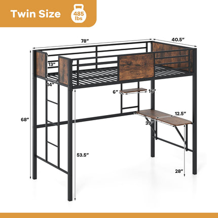Dreamade Twin Loft Bed with Desk - Heavy-Duty Metal Bed Frame w/Safety Guardrail