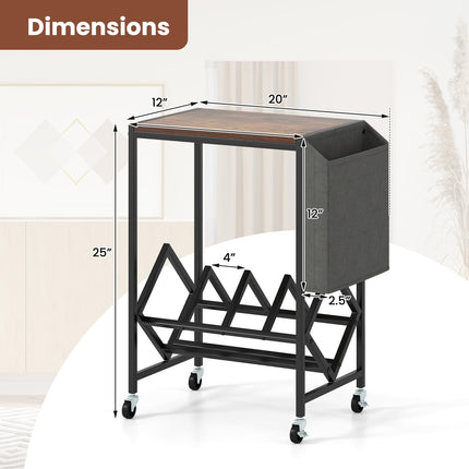Dreamade Rolling Record Player Stand 2-Tier with Vinyl Storage and Magazine Holder Bag