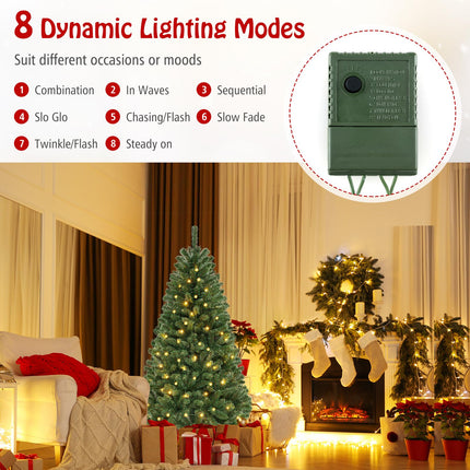 Dreamade 6ft Pre-Lit Christmas Tree, Artificial Hinged Xmas Tree with 200 Warm White LED Lights