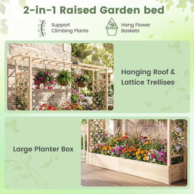 Dreamade Wooden Raised Garden Bed with Trellis & Hanging Roof
