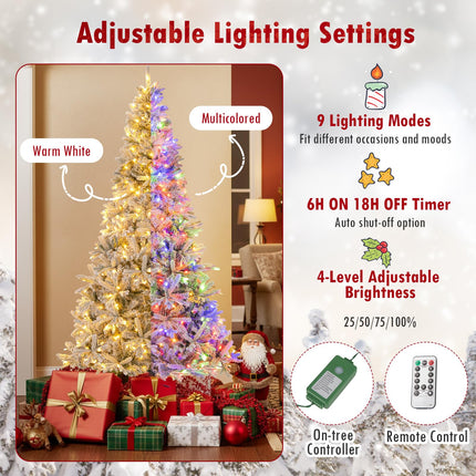 Dreamade 7 FT Half Snow Flocked Christmas Tree with 240 Warm White & Multicolored LED Lights