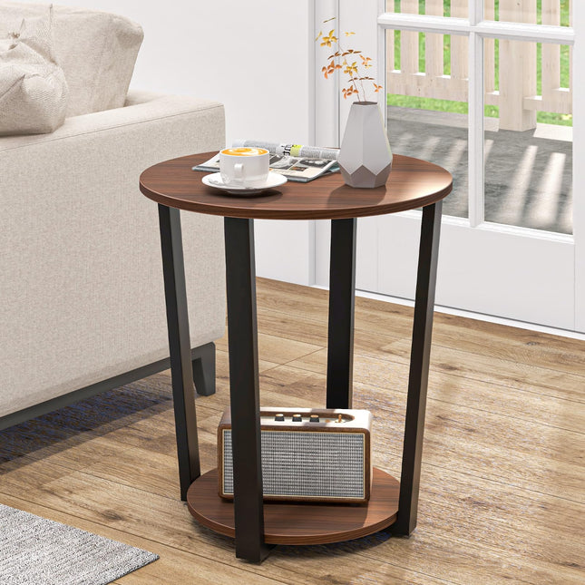 Dreamade Round End Table Set of 1/2, 2-Tier Side Sofa Table with Open Storage Shelf and Metal Frame