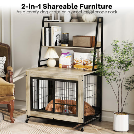 Dreamade 38" Dog Crate Furniture with Storage Shelves