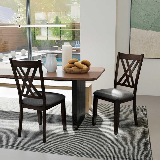 Dreamade Linen Fabric Upholstered Wooden Dining Chair Set of 2/4 with Rubber Wood Frame for Dining Room