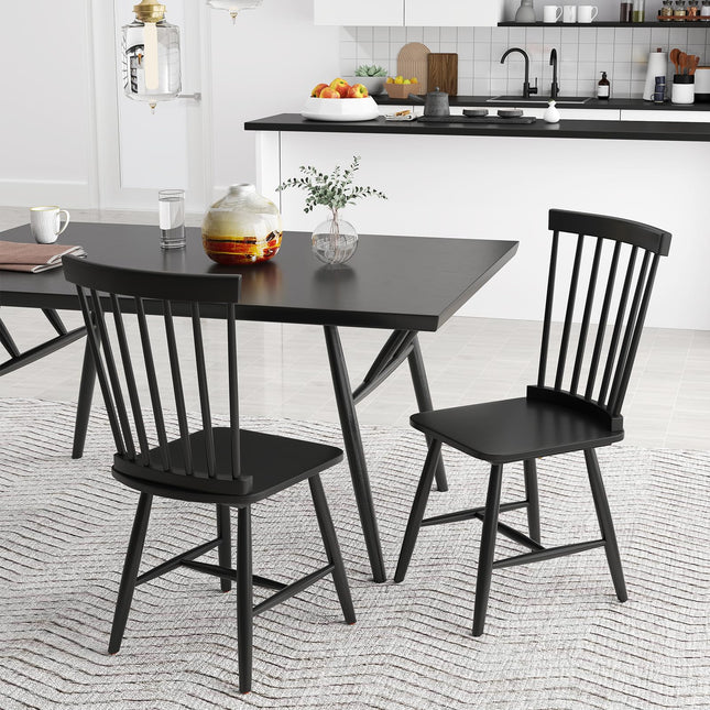 Dreamade Windsor Dining Chairs Set of 2/4 Black, w/Wide Seat & Spindle Back, Max Load 400 Lbs