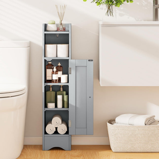 Dreamade Small Bathroom Storage Cabinet Corner Floor Cabinet with Door & Adjustable Shelves