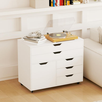 Dreamade File Cabinet, Rolling Lateral Filing Cabinet with 2 Large Drawers, 3 Small Drawers
