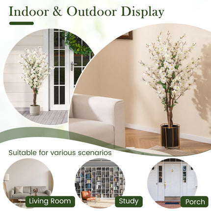 Dreamade 47” Faux Plum Blossom Plant with White Fabric Flower