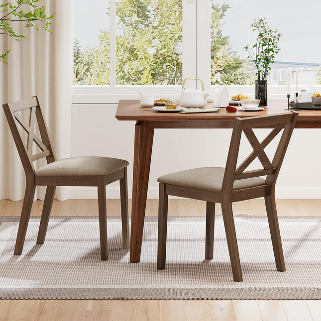 Dreamade Wooden Dining Chairs Set of 2/4 with Rubber Wood Legs, Fabric Padded Seat Cross Back
