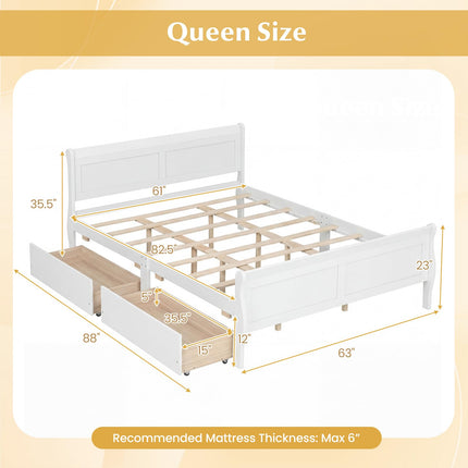 Dreamade Twin/ Full/ Queen Bed with 2 Storage Drawers Wood Platform Bed with Headboard & Footboard