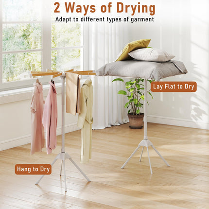 Dreamade 4 Legs Foldable Clothes Drying Rack with 8 Bamboo Hanging Rods and 40 Hanger Slots