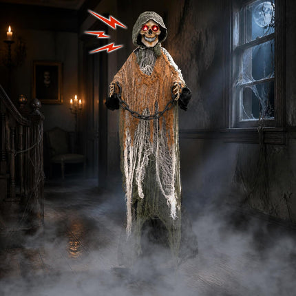 DREAMADE 5.7 ft Halloween Life-Size Animated Grim Reaper with Iron Chain