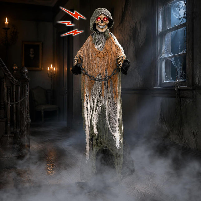 DREAMADE 5.7 ft Halloween Life-Size Animated Grim Reaper with Iron Chain