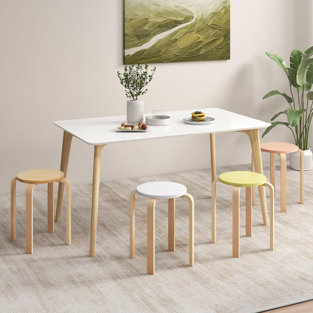 Dreamade Bentwood Stackable Stools Set of 4, 18" Round Stacking Backless Nesting Stools