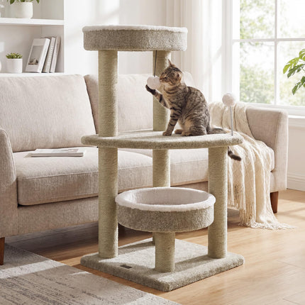DREAMADE 36-Inch Modern Cat Tree with Scratching Posts & 2 Beds