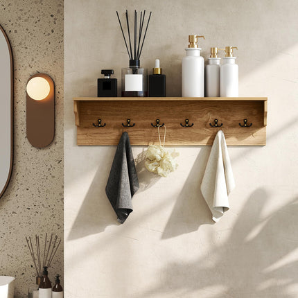 Dreamade Wall-Mounted Storage Shelf | 31.5" Wooden Hanging Coat Rack with 6 Hooks