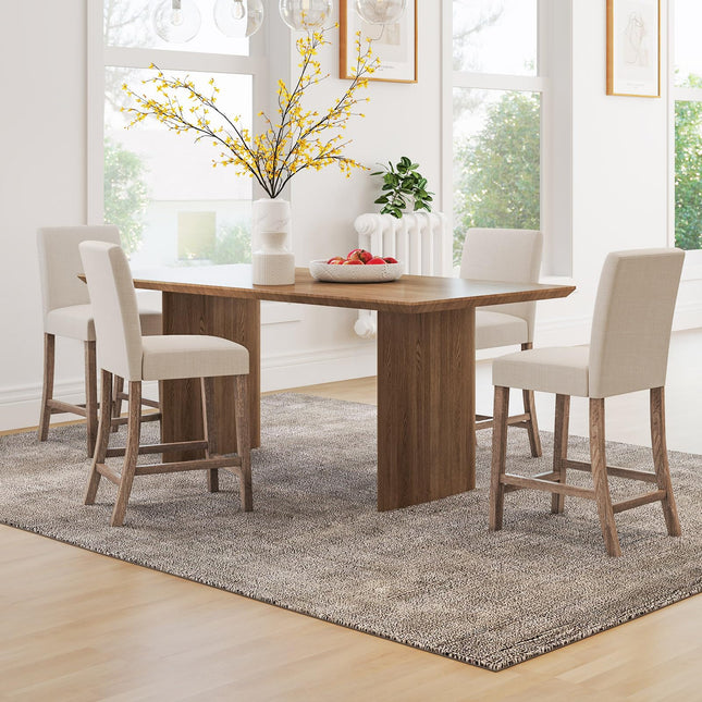 Dreamade Bar Stools Counter Height, 24.5" Modern Fabric Bar Chairs with Back, Footrest & Solid Wood Legs