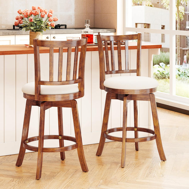 Dreamade 25" Counter Height Stools Set of 2/4 with Rubber Wood Legs & Footrest & Upholstered Seat