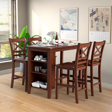 Dreamade 25'' Antique Kitchen Counter Height Chairs with Wooden X-Shaped Backrest & Rubber Wood Legs