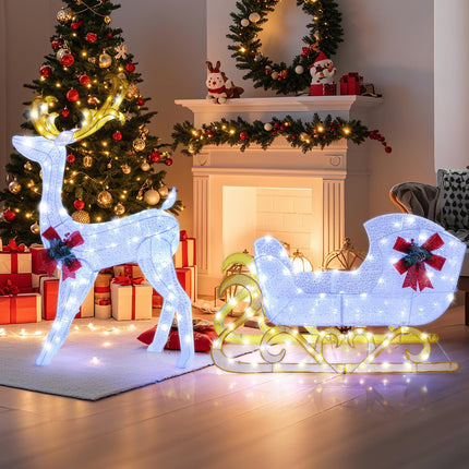 Dreamade Lighted Christmas Reindeer and Sleigh w/ 215 LED Lights