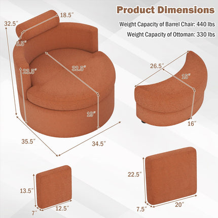 Dreamade 360° Swivel Accent Chair with Half Moon Storage Ottoman