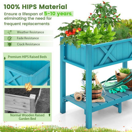 Dreamade HIPS Raised Garden Bed, Elevated Planter Box w/Legs, Storage Shelf, Drain Holes