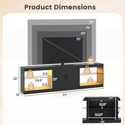 Dreamade LED TV Stand for 85 Inch TV | Modern Entertainment Center with Power Outlets