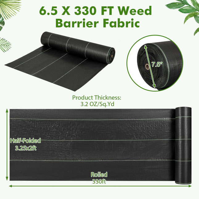 Dreamade 6.5x330 FT Weed Barrier Landscape Fabric, 3.2OZ Heavy-Duty Permeable Woven PP Ground Cover
