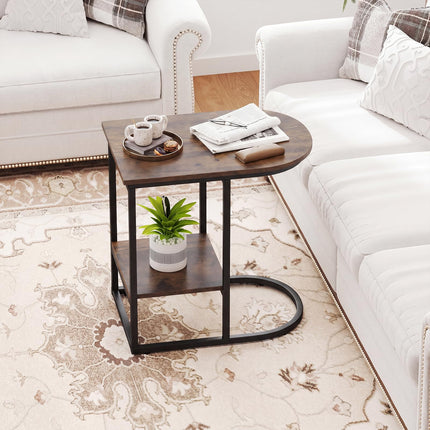 Dreamade C Shaped End Table with Industrial Wood Tabletop (1/2)