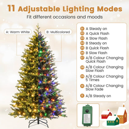 Dreamade 7ft Hinged Xmas Full Tree with 470 Warm White & Multicolored LED Lights