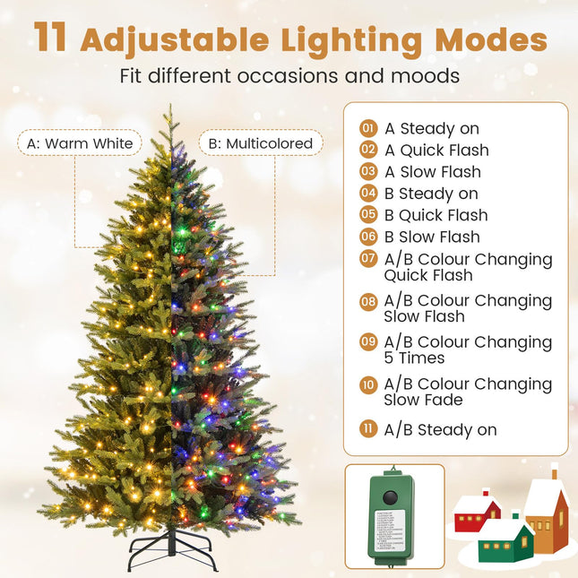 Dreamade 7ft Hinged Xmas Full Tree with 470 Warm White & Multicolored LED Lights