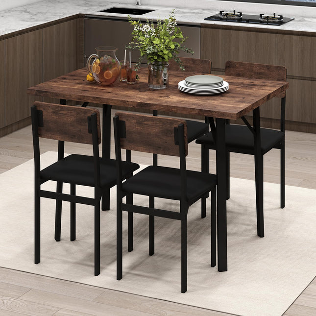 Dreamade 5-Piece Dining Table Set for 4 People Industrial Kitchen Table and 4 PU Leather Chairs