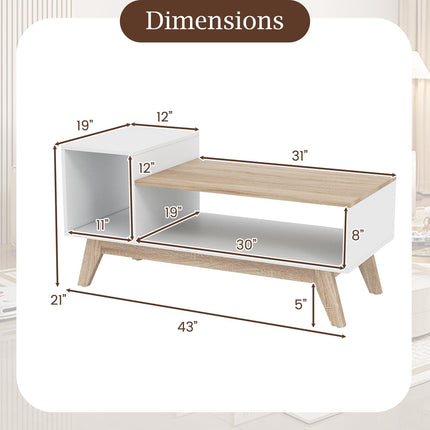 Dreamade 2-Tier Coffee Table with Storage Mid Century Modern Center Table