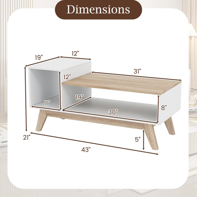 Dreamade 2-Tier Coffee Table with Storage Mid Century Modern Center Table