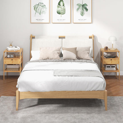 Dreamade Nightstand Set of 1/2, Bamboo End Table with Drawer and 2 Open Shelves