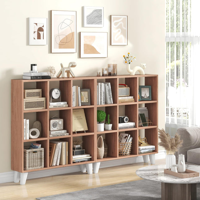 Dreamade 9-Cube Open Bookcase, 3-Tier Freestanding Bookshelf with 4 Slanted Legs & 6 Removable Shelves