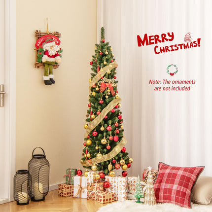 Dreamade 5ft / 6ft / 7ft / 8ft Artificial Skinny Xmas Tree with Quick Shape Technology